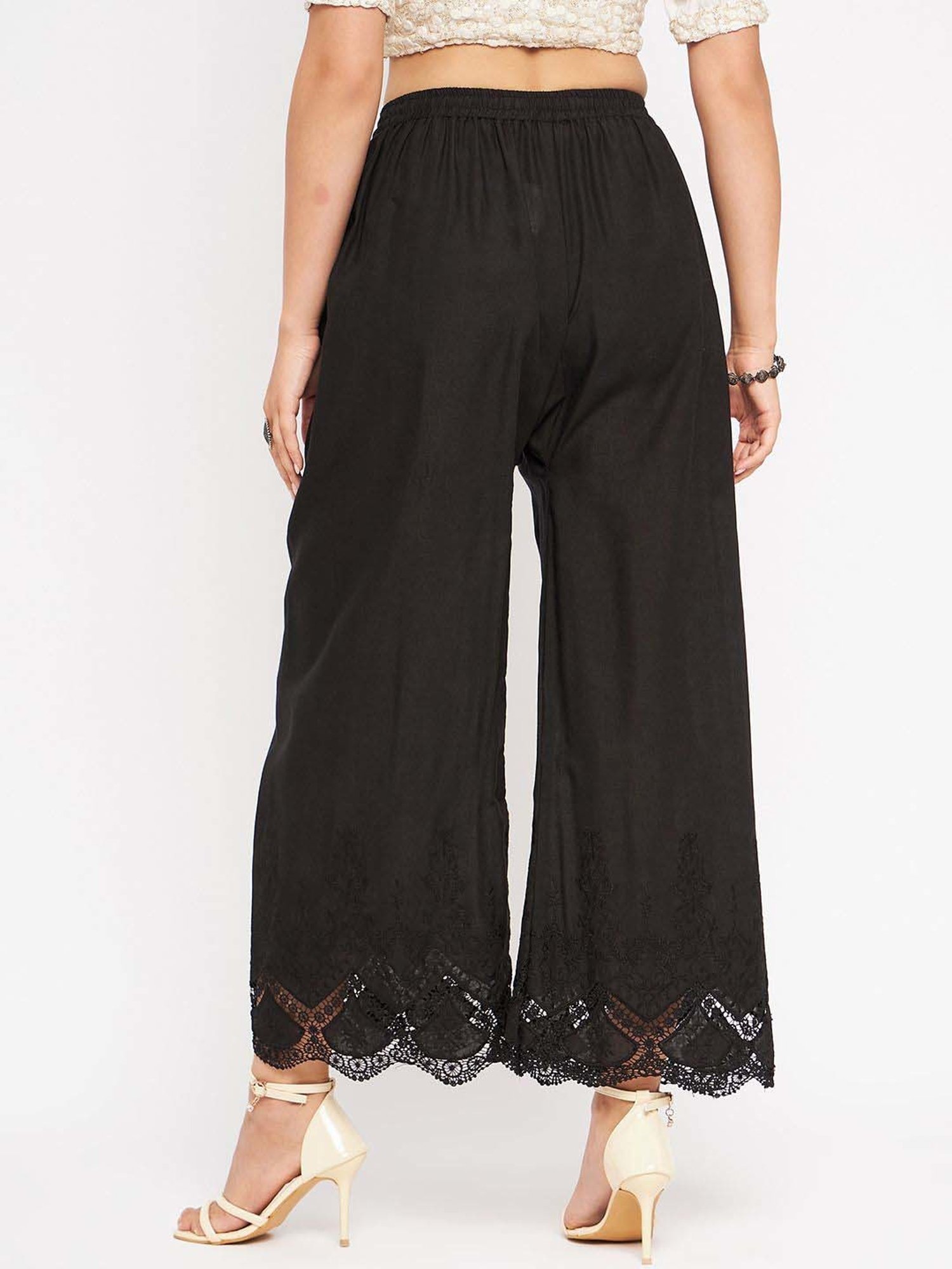 Castle Black Cotton Embroidered Palazzos