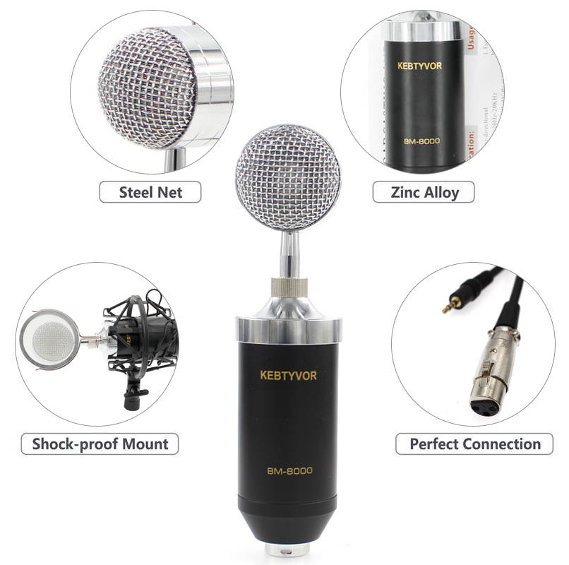 BM 8000 Professional Condenser Microphone bm8000 Audio Studio Vocal recording for Computer karaoke