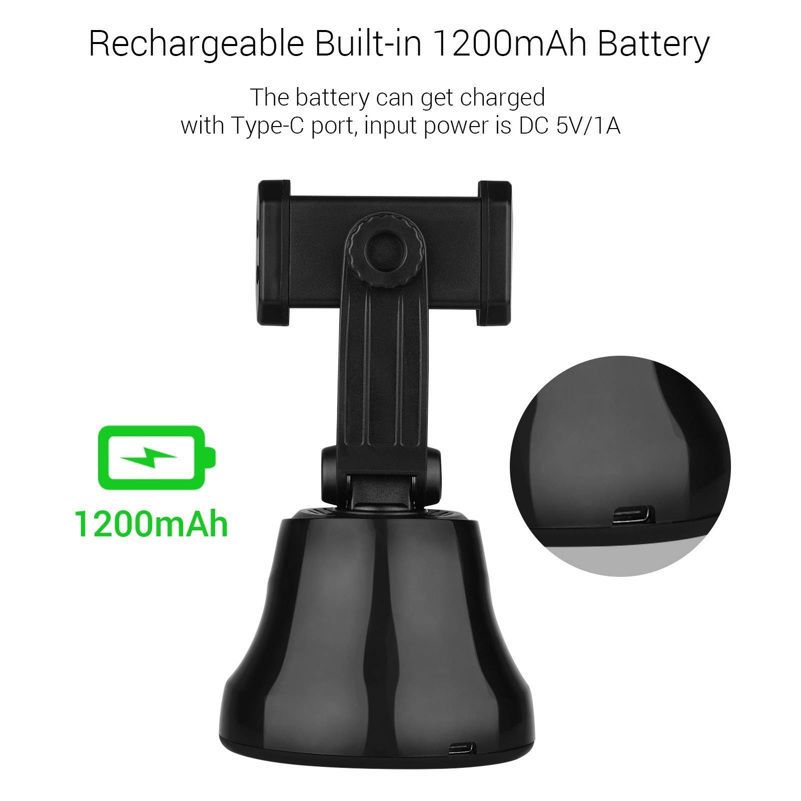 Smart Selfie Stick 360&deg; Rotation Object Tracking Face Tracking Phone Control with Phone Mount 1/4 Thread
