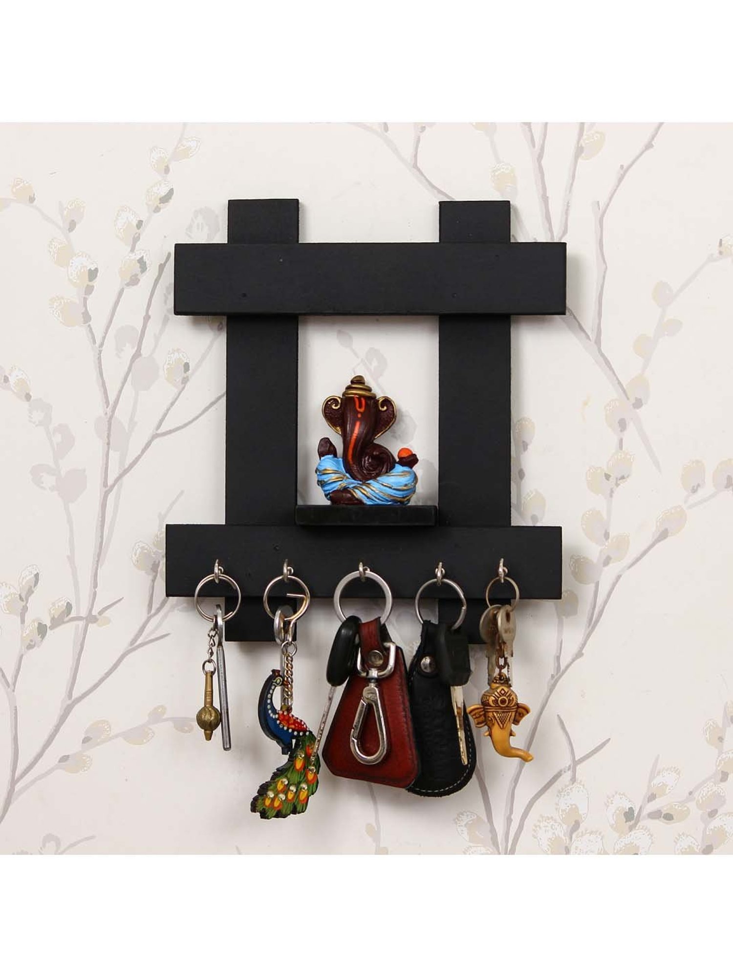 eCraftIndia Lord Ganesha Wooden Keyholder with 5 Key Knobs