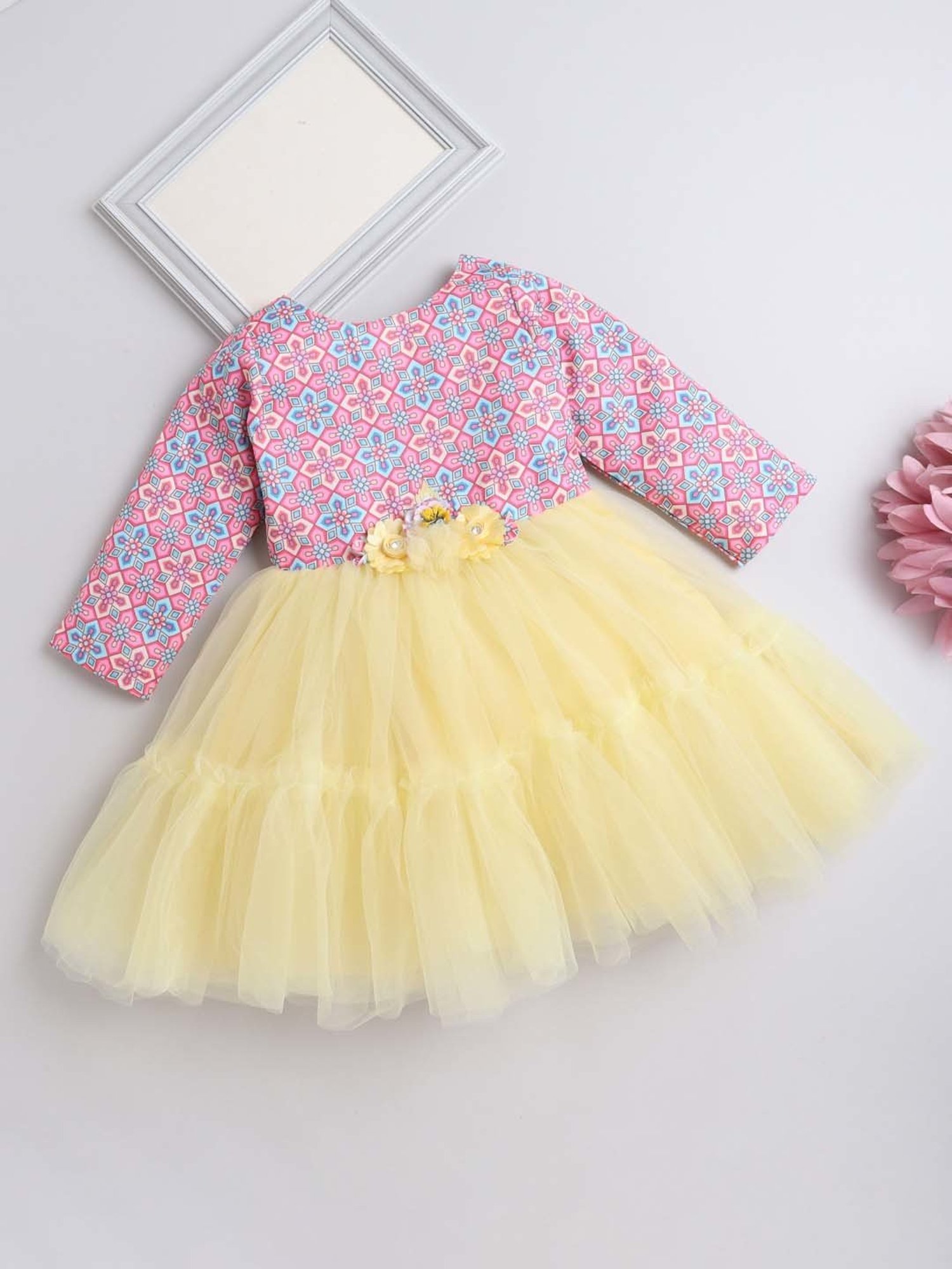The Magic Wand Kids Pink & Yellow Printed Dress