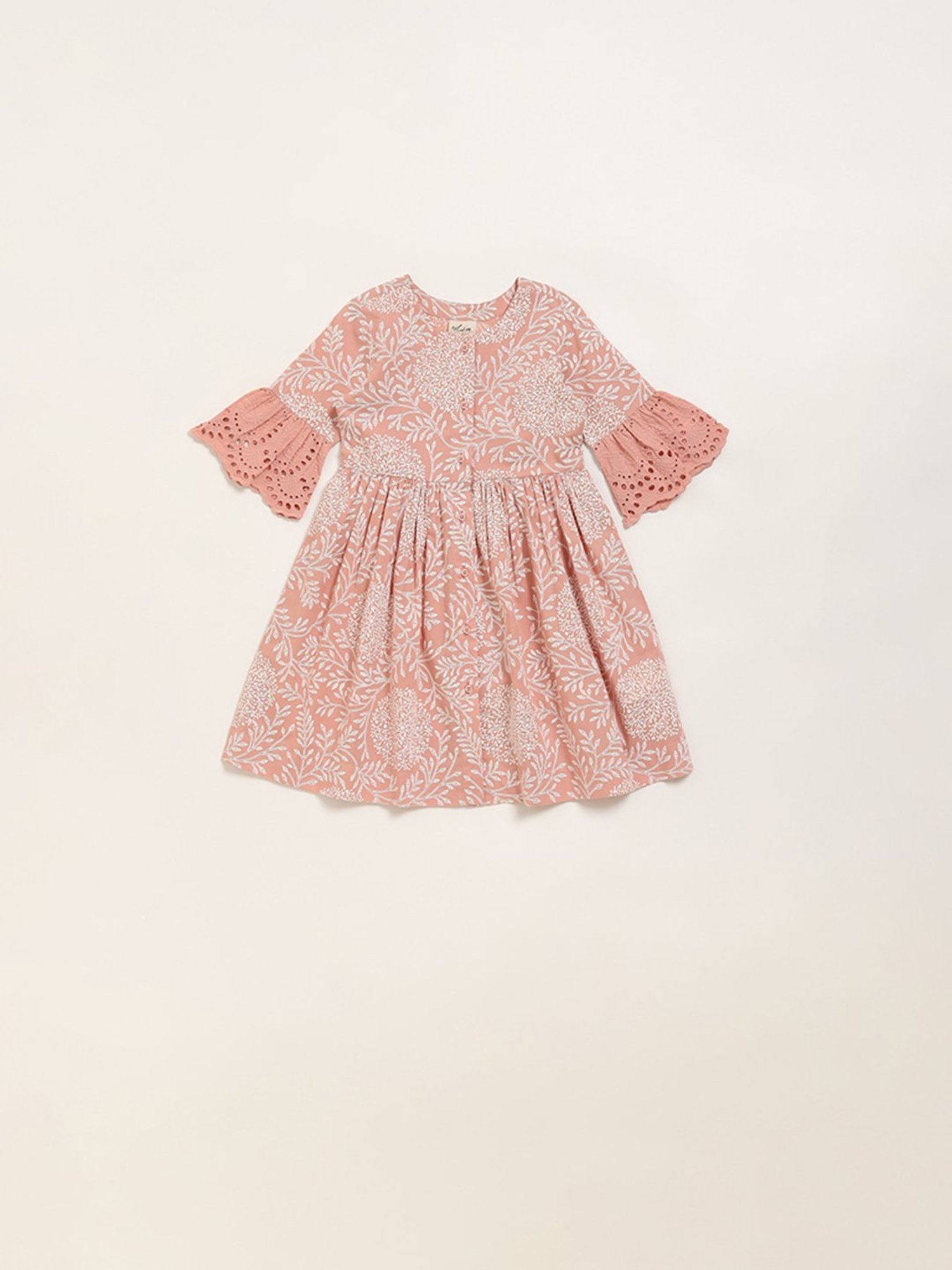 Utsa Kids by Westside Dull Pink Floral Design A-Line Cotton Dress