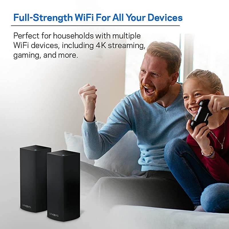 Velop Mesh Router (Tri-Band Home Mesh WiFi System for Whole-Home WiFi Mesh Network) 2-Pack, Black