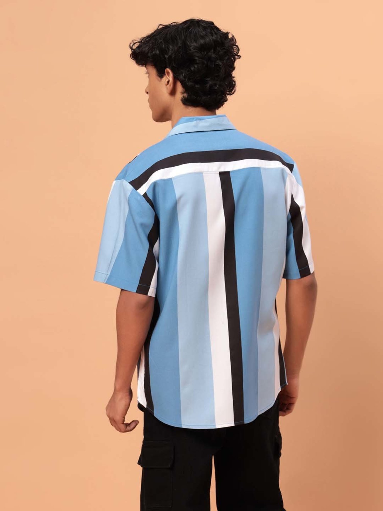 TeenTrums Kids Blue & White Cotton Striped Shirt