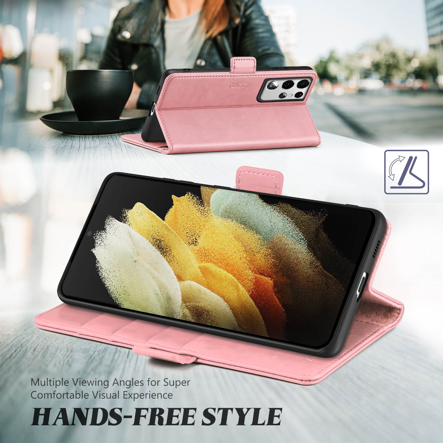 TUCCH Galaxy S21 Ultra Wallet Case, Magnetic Shockproof PU Leather Case with[Kickstand][RFID Blocking][TPU Shell] Protective Flip Cover Compatible with Galaxy S21 Ultra 5G (6.8''), Myrtle Green