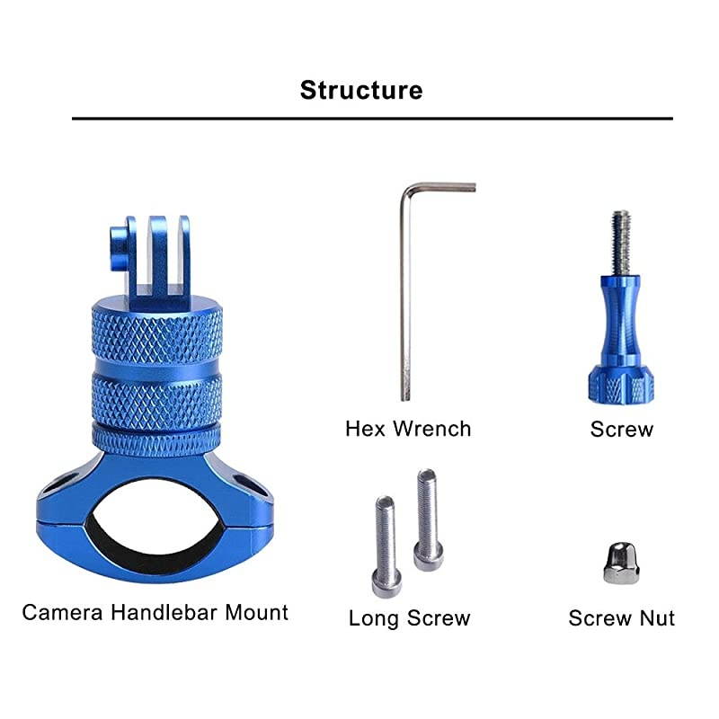 Aluminium 360 Rotation Mountain Bike Handlebar Mount HolderCamera Motocross Grip Bar Stand Tube Clip for GoPro Hero 9 8 7 6 5 4 3+ Campark AKASO DJI OSMO XiaoYi and Most Action CameraBlue