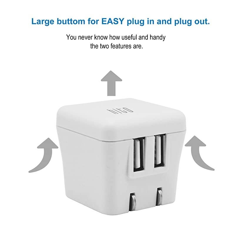 2-Pack 12W 2.4A Dual Port Foldable Plug USB Travel Wall Chargers for iPhone Xs/XS MAX/XR/X/ 8/7/ 7 Plus/ 6s/ 6s Plus, iPad Pro/ Air2/ Mini 3/ Mini 4, Samsung, Kindle and More (1x black+ 1x white)