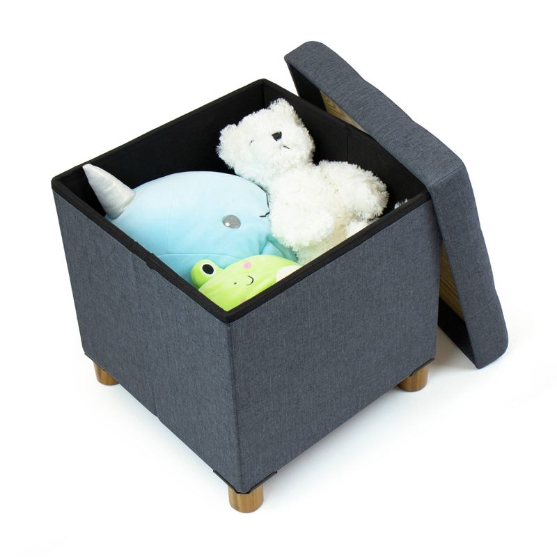 Foldable Storage Ottoman with Reversible Tray Cover Charcoal Gray - Humble Crew