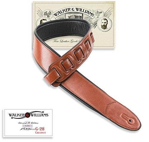 walker & williams g28 chestnut brown semigloss bullnose guitar strap with padded glove leather back