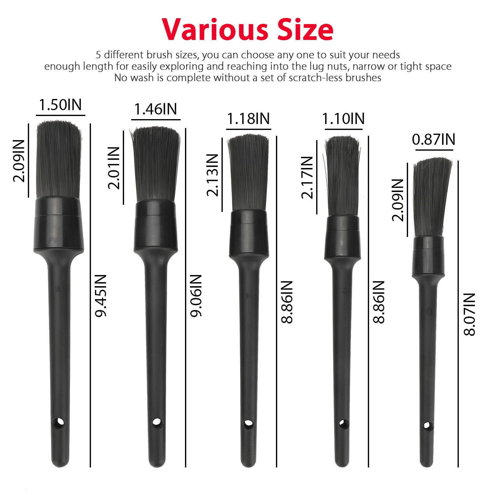 5Pcs/set Natural Boar Hair Detail Brush Auto Detailing Brushes Car Cleaning Tool