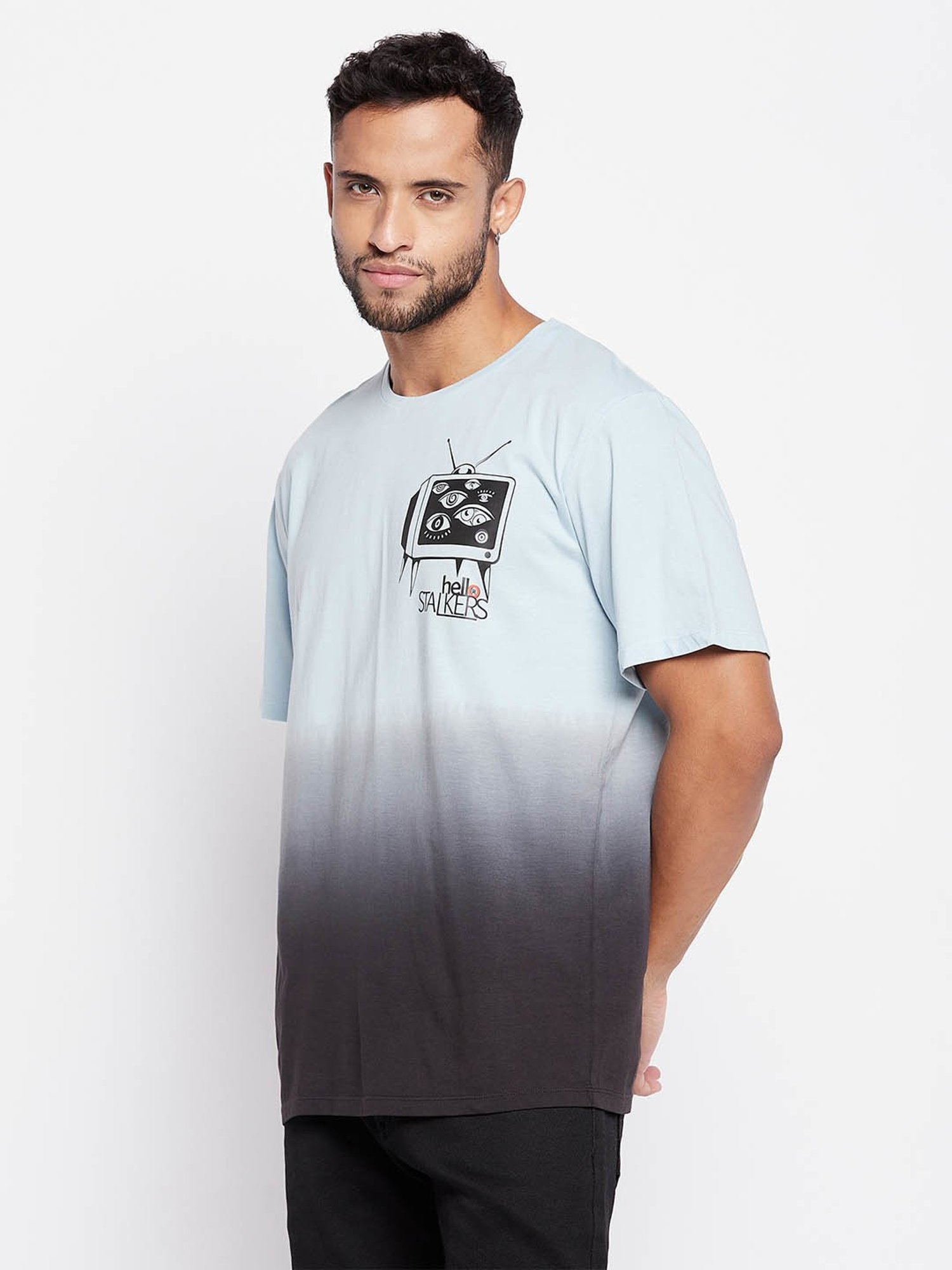 EDRIO Light Blue Regular Fit Ombre T-Shirt