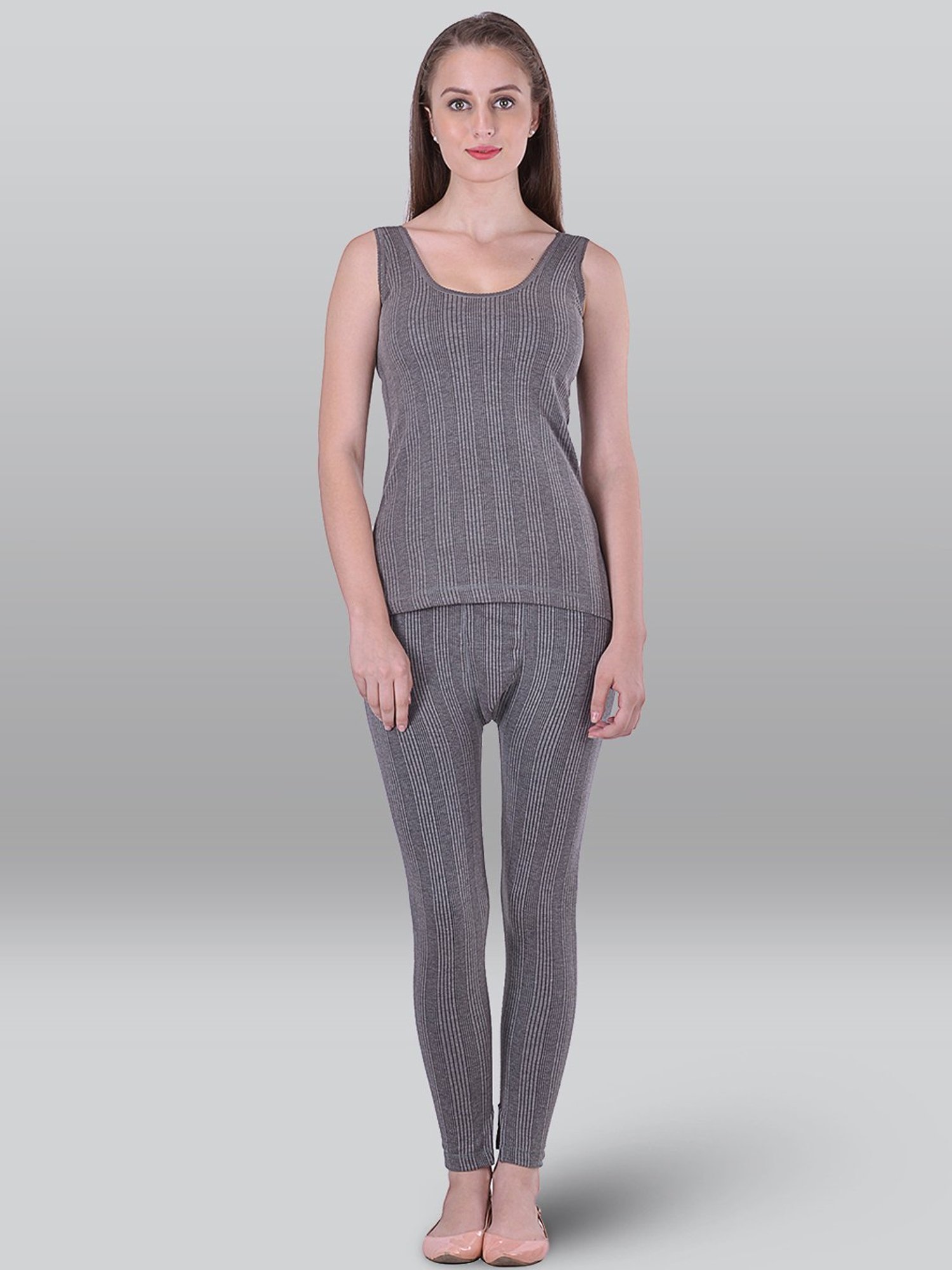 LUX Inferno Grey Striped Thermal Leggings - Pack Of 2