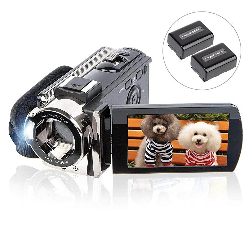 Video Camera Camcorder Digital Camera Recorder  Full HD 1080P 15FPS 24MP 30 Inch 270 Degree Rotation LCD 16X Zoom Camcorder with 2 Batteries604s