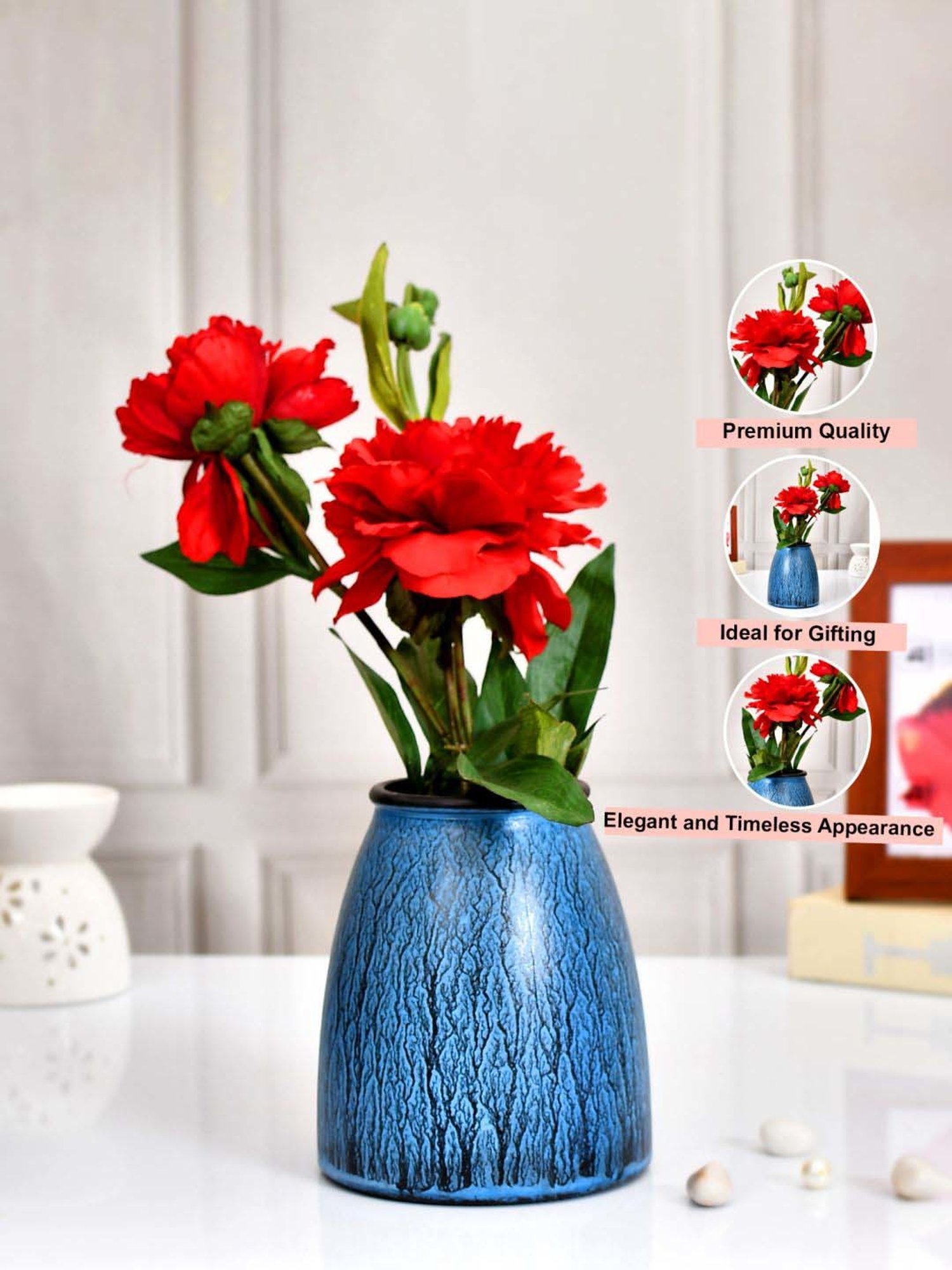 Tayhaa Blue Ceramic Artistic Pattern Cylindrical Vase