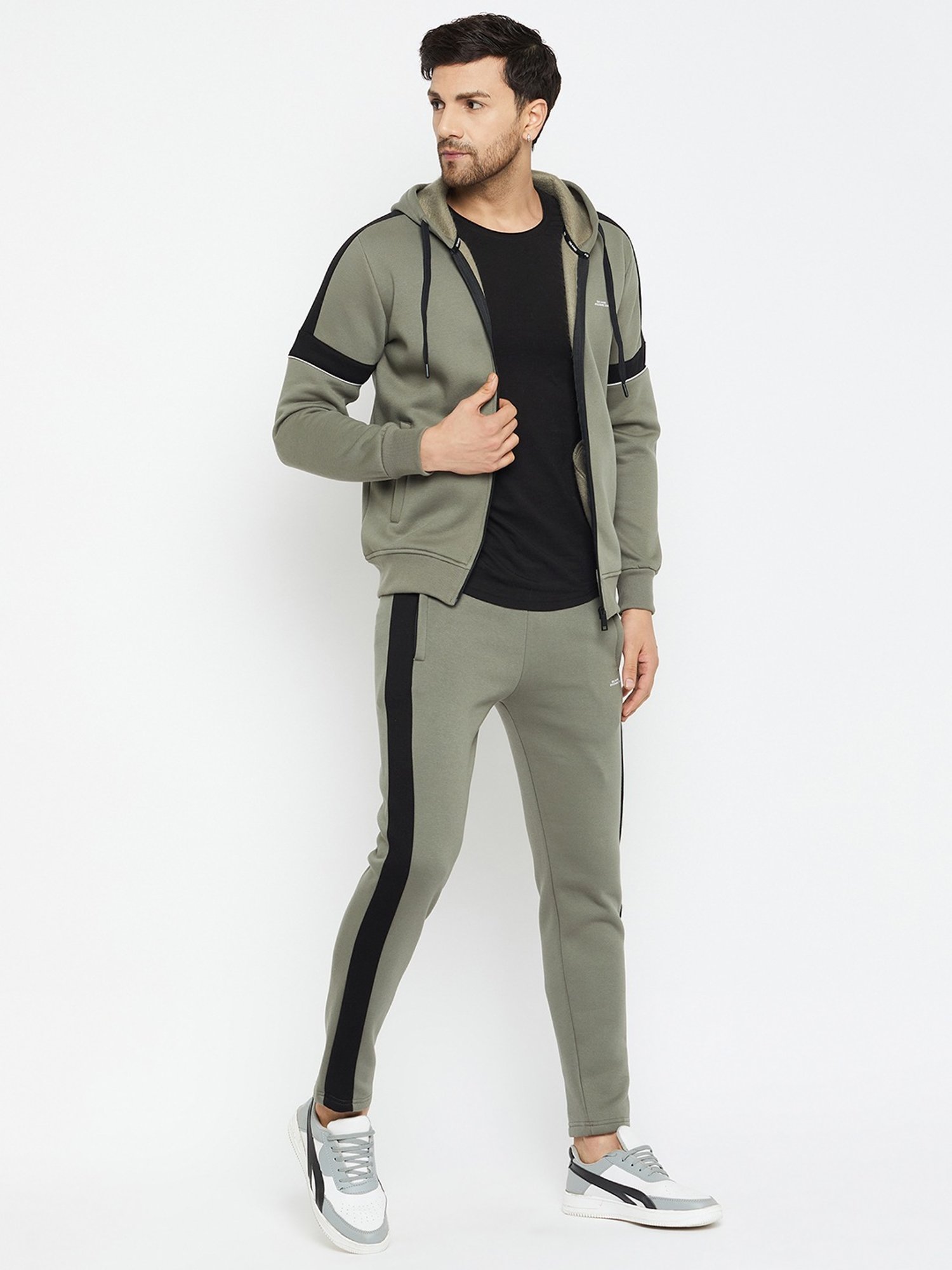 Okane Olive Regular Fit Colour Block Tracksuit