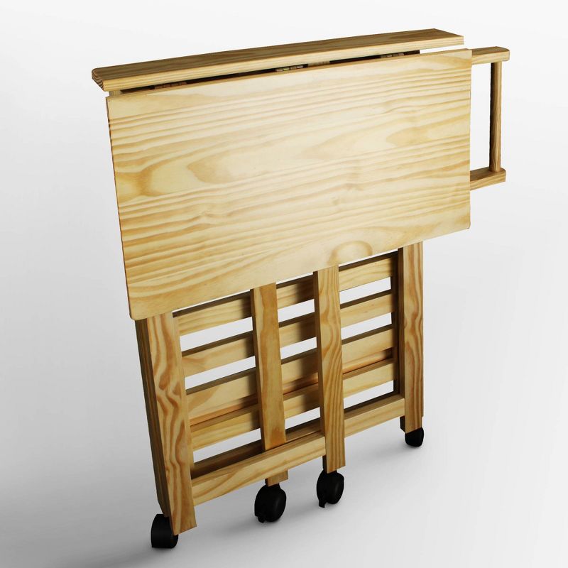 Folding Kitchen Cart with Two Shelves and One Handle Natural - Flora Home