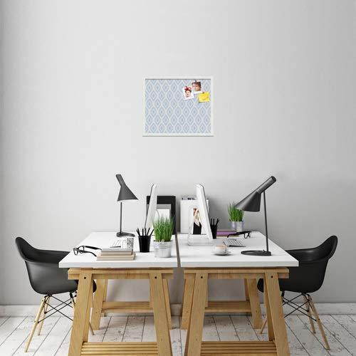 PinPix custom printed pin cork bulletin board made from canvas, Ikat Light Blue 24x20 Inches (Completed Size) and framed in Satin White Frame (PinPix-Group-65)
