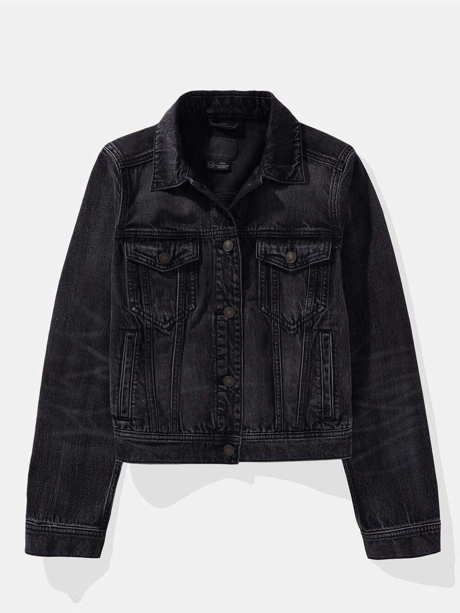 American Eagle Outfitters Black Cotton Plain Denim Jacket