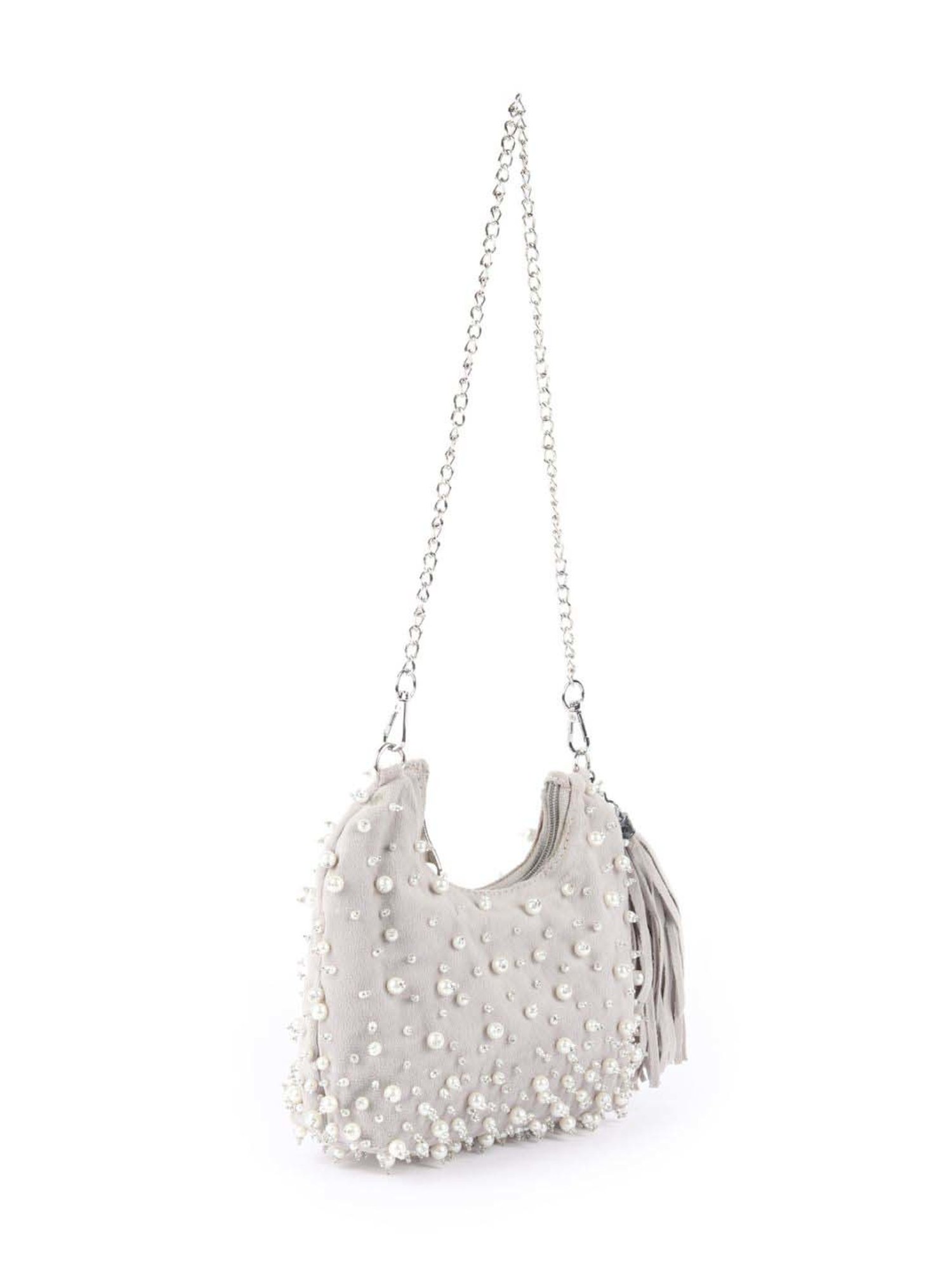 Odette Grey Embroidered Sling Handbag