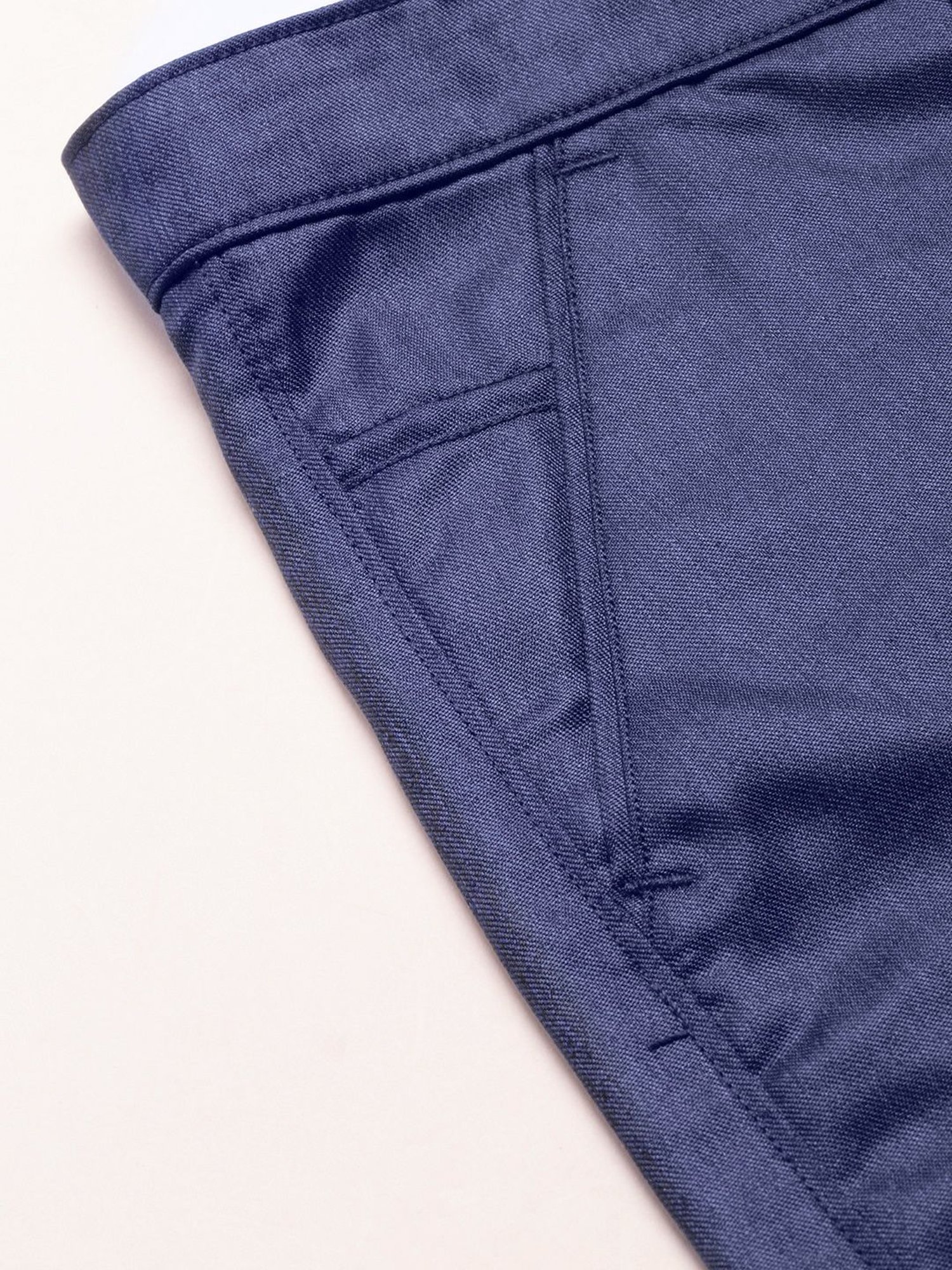 Sojanya Navy Cotton Regular Slim Fit Self Pattern Flat Front Trousers