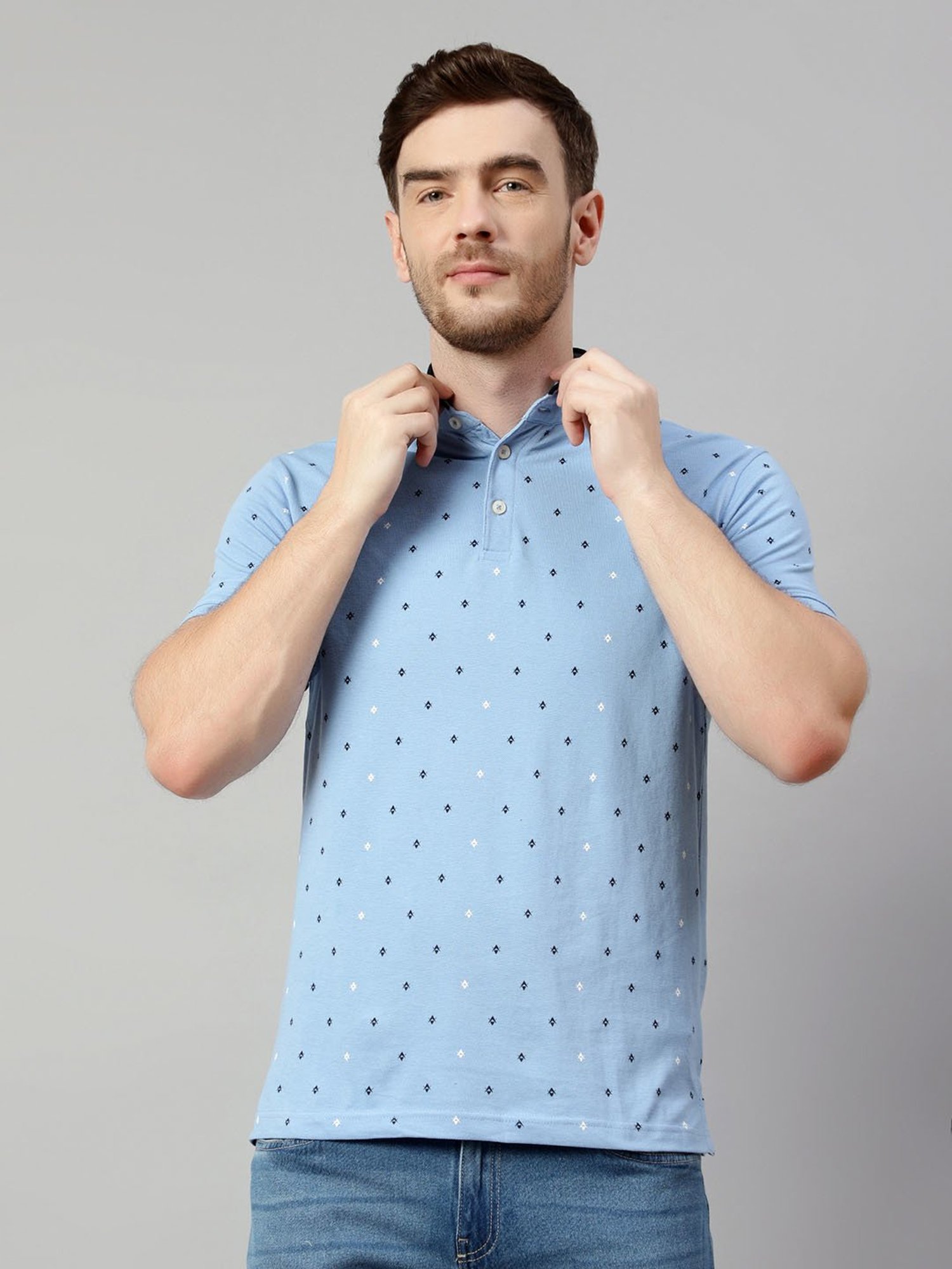 Cantabil Sky Blue Regular Fit Printed T-Shirt