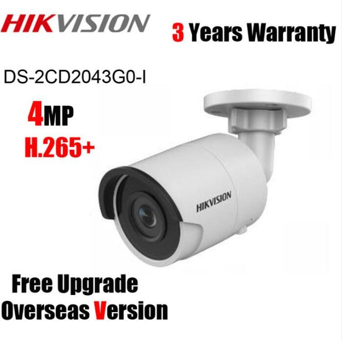Hikvision Original English System H.265 Bullet IP Camera PoE DS-2CD2043G0-I 4MP CMOS IR Network Video Surveillance with SD Card Slot Face Dectection(1-Pack, 2.8mm Lens)