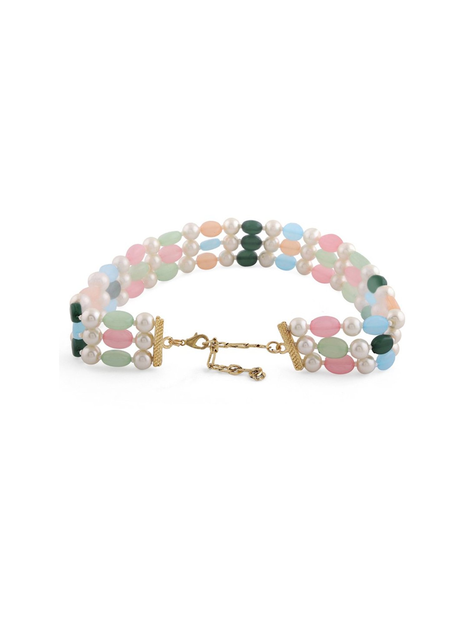 Zaveri Pearls Multicolor Multi Strands Beaded Choker Necklace Earring & Bracelet Set-ZPFK13761