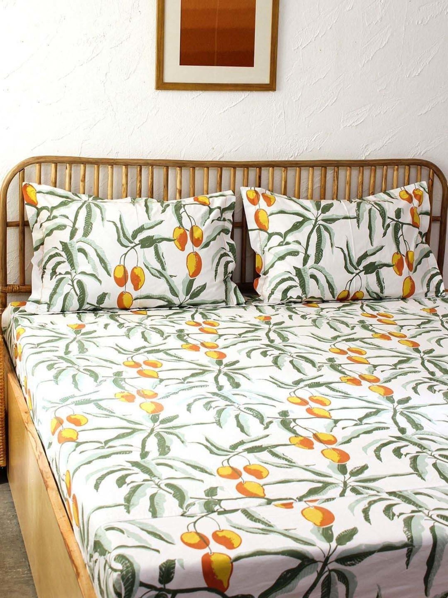 House This Amra White & Rust Cotton 180 TC Double Bedsheet with 2 Pillow Covers