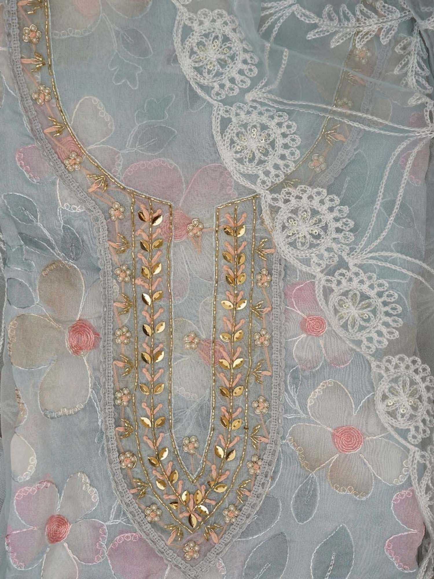 Jaipur Kurti Sea Green Embroidered Unstitched Dress Material