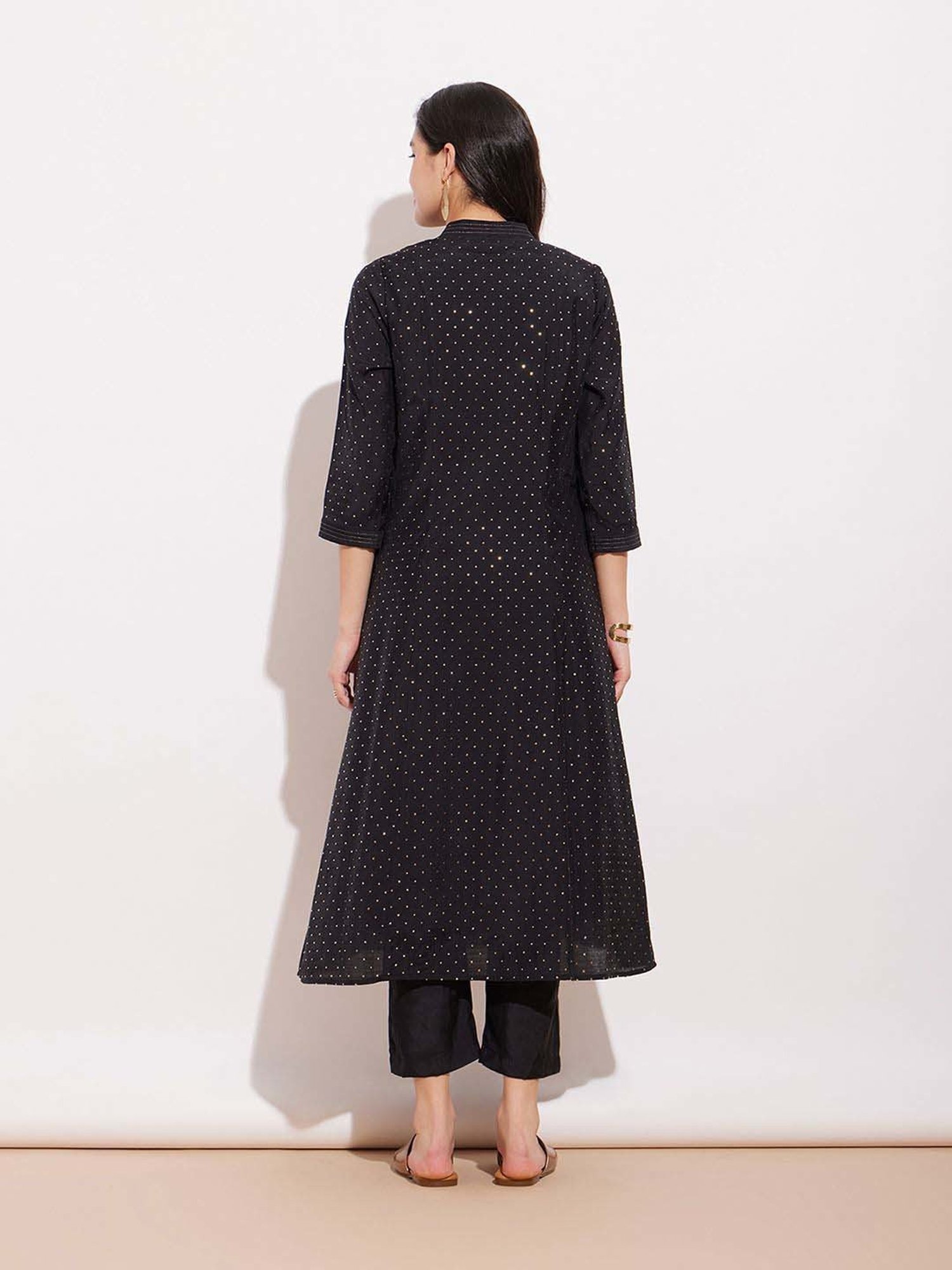 Pink Fort Black Printed Kurta Pant Set