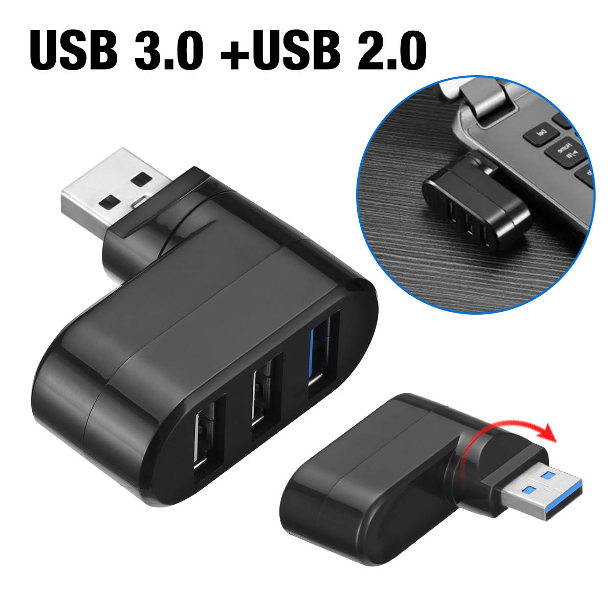 FirstPower 3 Port USB 2.0 Mini Rotate Splitter Adapter Hub for PC Laptop Notebook Expansion