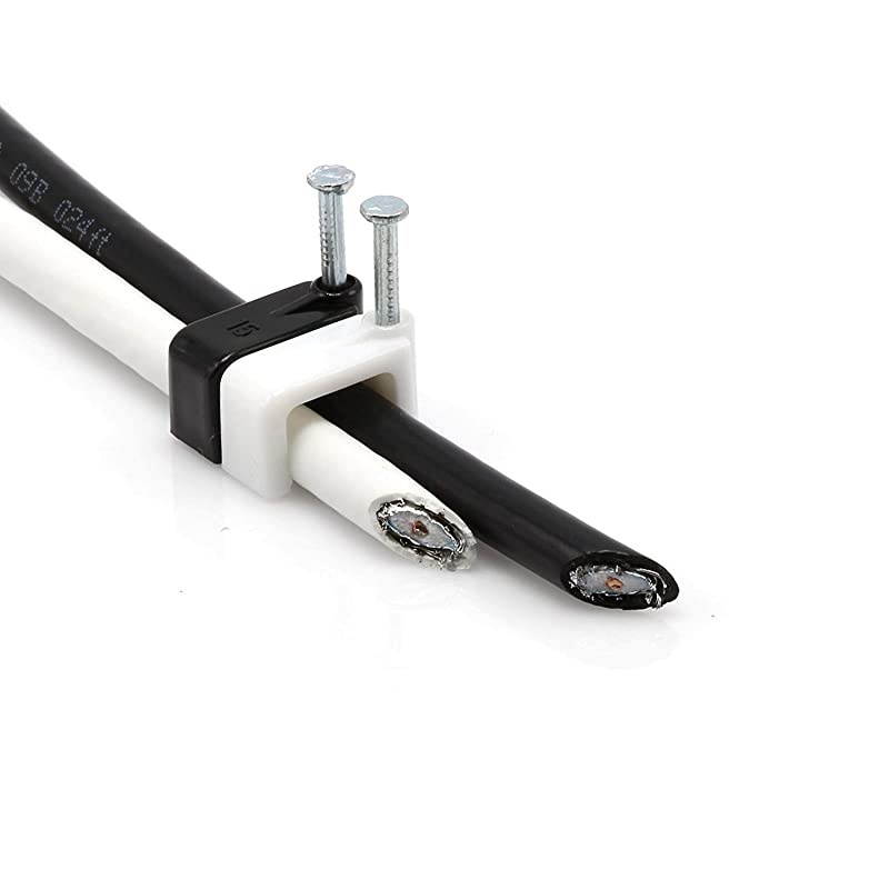 Twin or Siamese Coaxial Cable Clips Cat6 Electrical Wire Cable Clip 12 in Nail Clip and Fastener White 50 Pieces per Bag