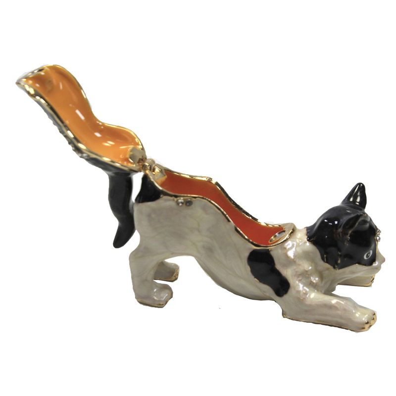 Hinged Trinket Box 2.5" Black And White Kitten Cat Playful Curious  -  Decorative Figurines