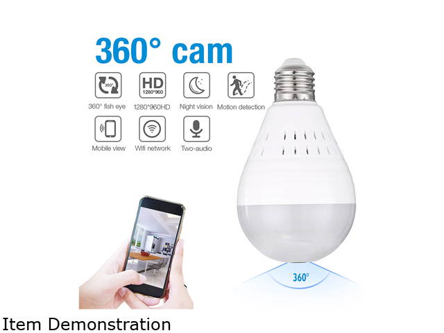 FirstPower Mini Wireless 1080P SPY Hidden IP Camera 360&deg; Panoramic WIFI Control Light Bulb