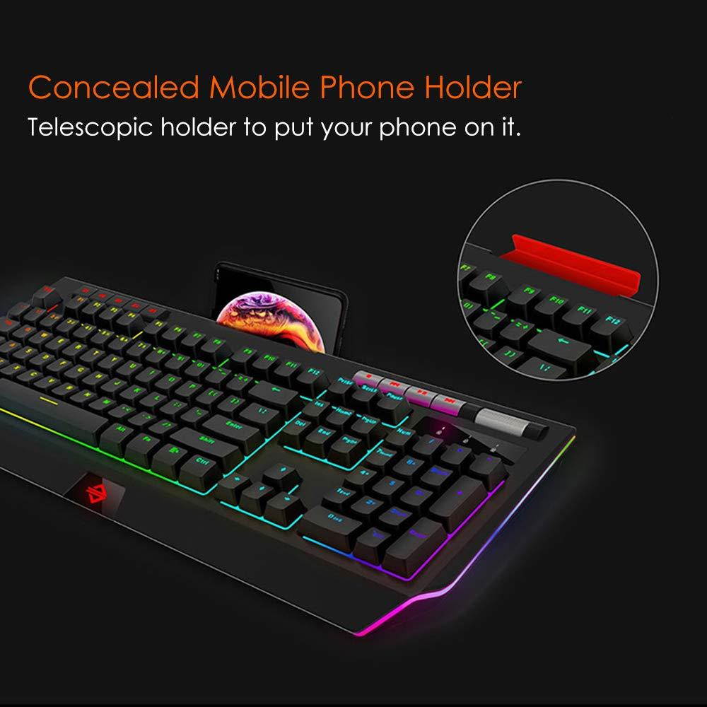 Docooler Mechanical Keyboard USB Wired Gaming Backlit Keyboard with RGB Light Phone Holder Multimedia Roller Programmable 114 Keys for Laptop PC Desktop Computer Gamer Keyboard Ajazz