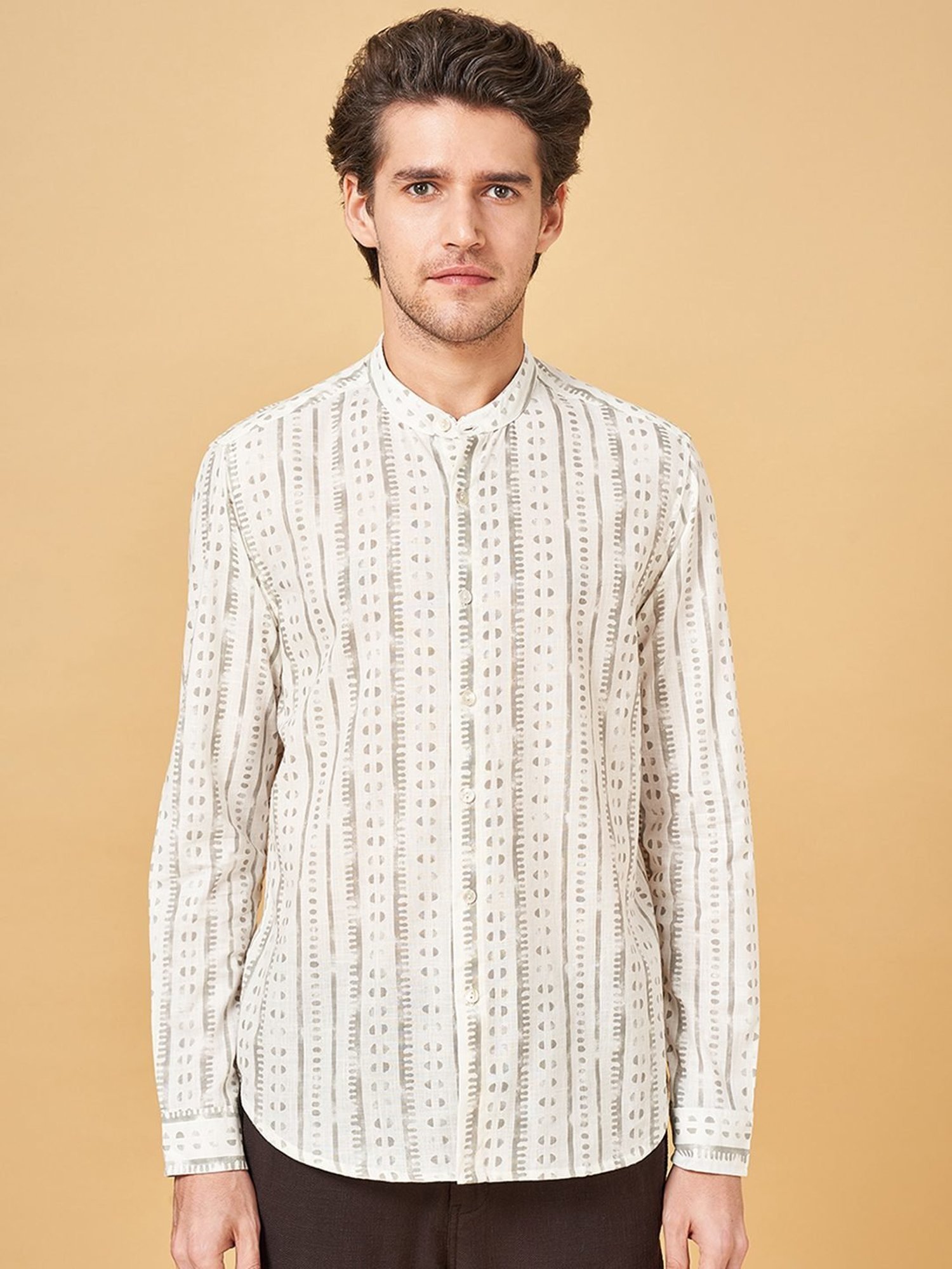 Indus Route by Pantaloons Steeple Gray Cotton Regular Fit Printed Shirt