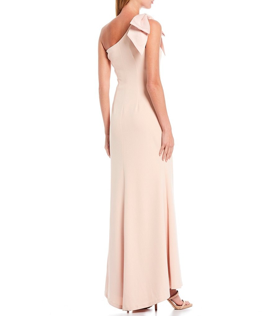 Eliza J Bow Detail One Shoulder Crepe Mermaid Gown