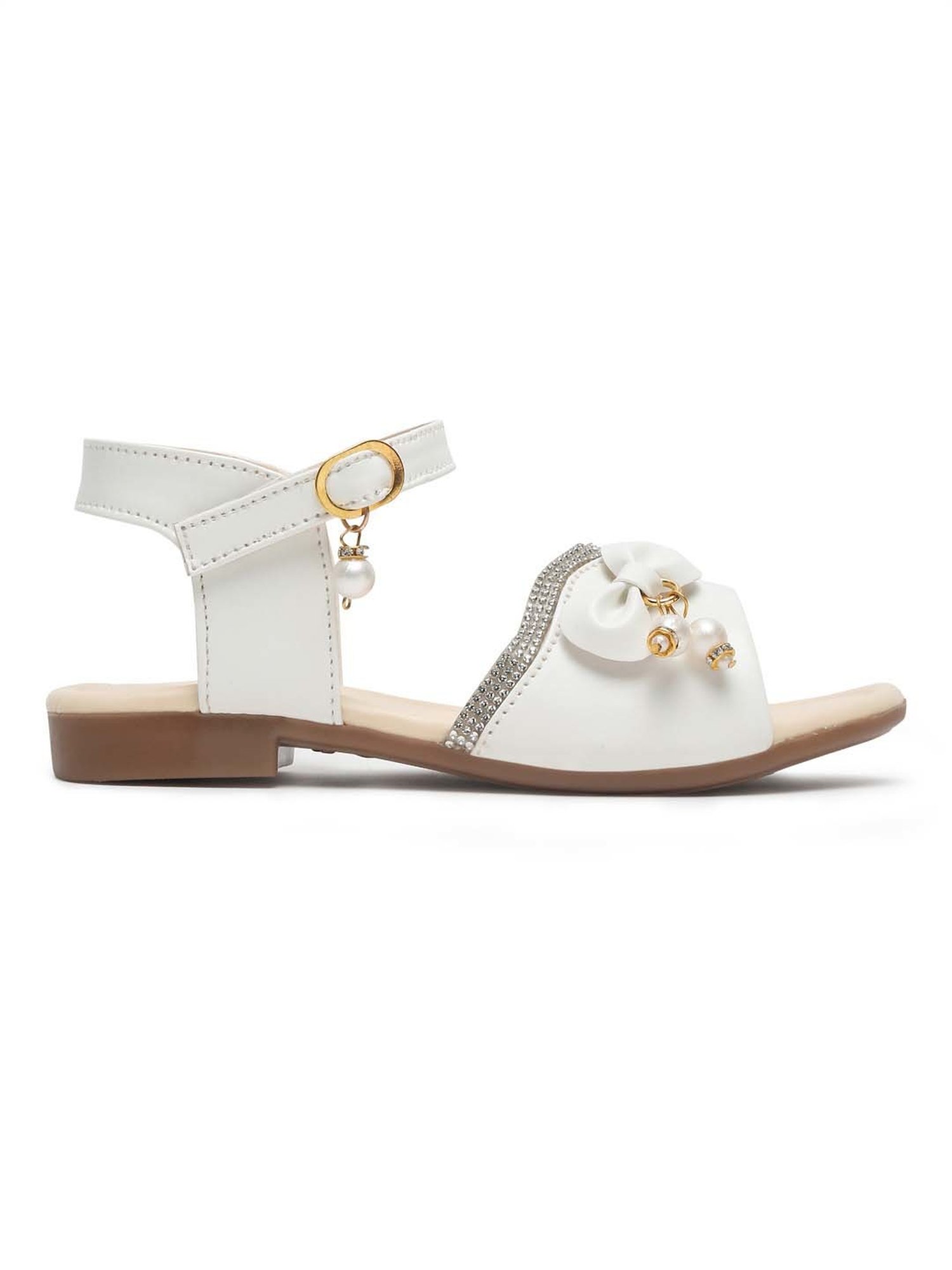 Tiny Bugs Kids White Bow Embellished Ankle Strap Sandals