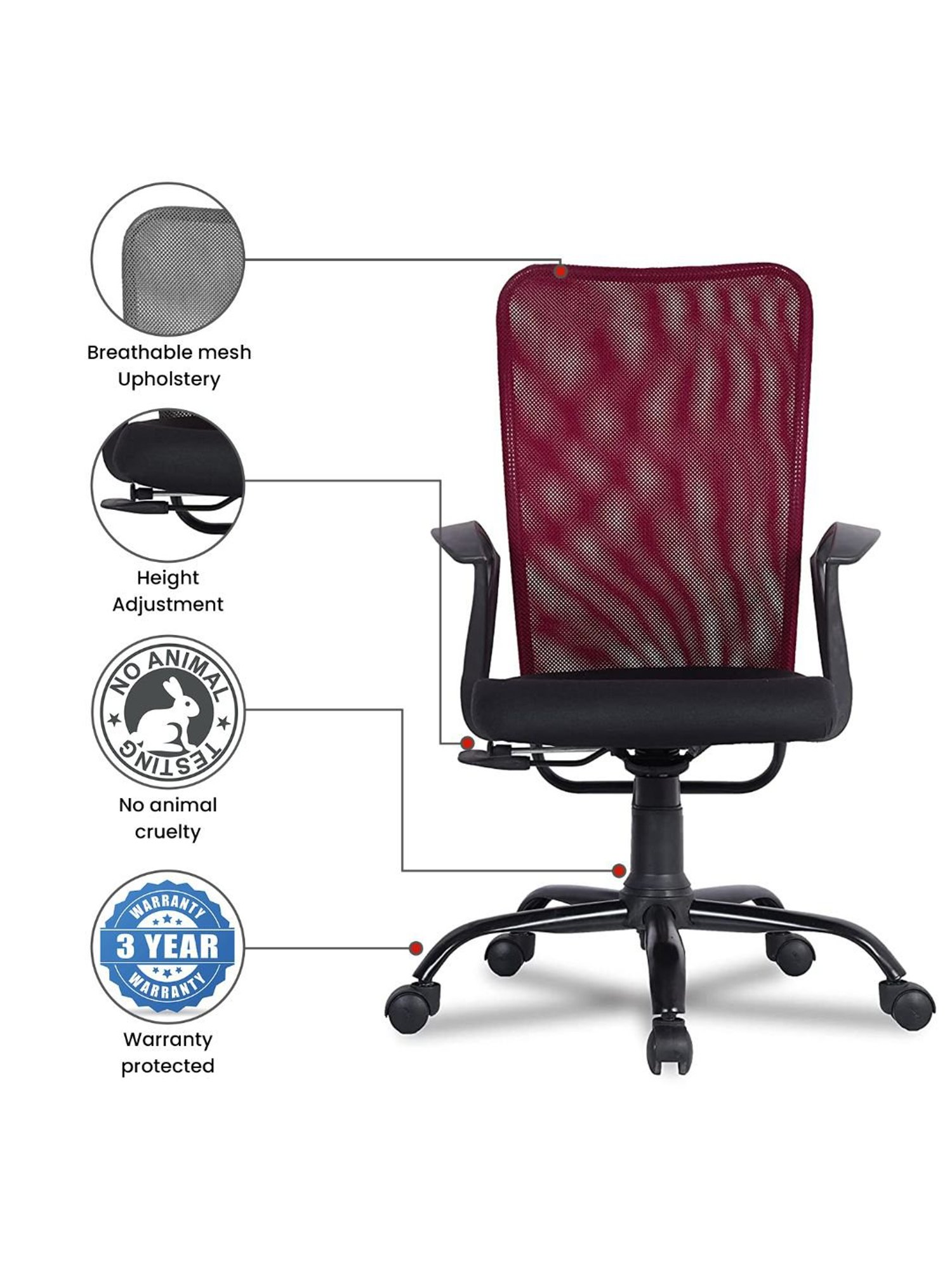 Green Soul Seoul Maroon Foam Ergonomic Office Chair