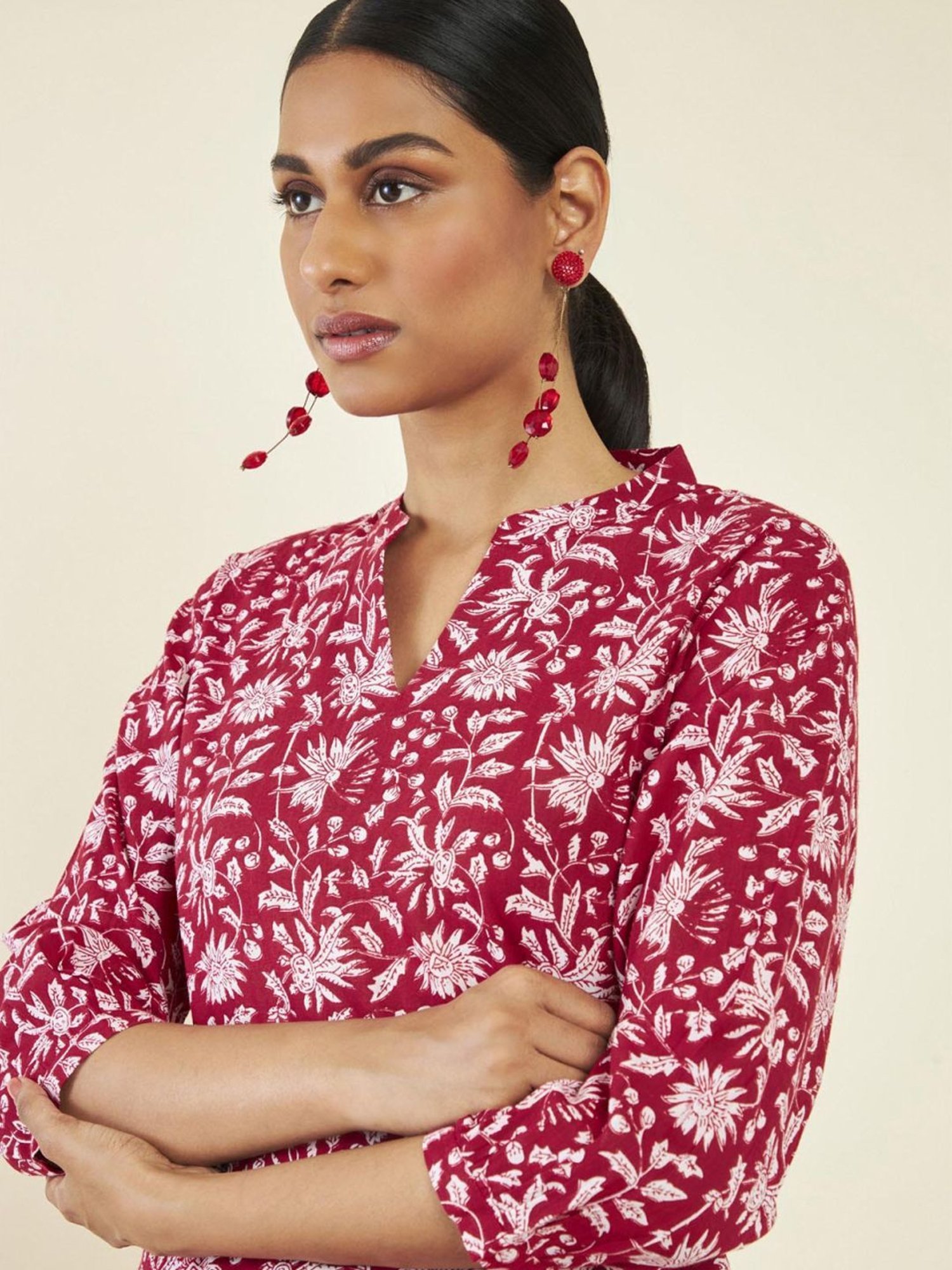Soch Red Cotton Floral Print Tunic