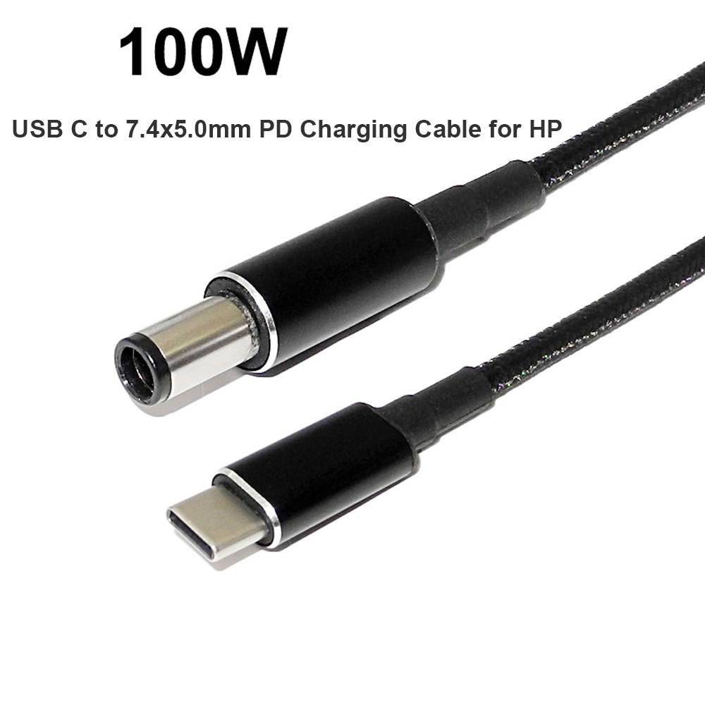 100W USB 3.1 Type C PD Power Adapter Plug Converter to 7.4x5.0mm Laptop Charging Cable Cord for HP Laptops