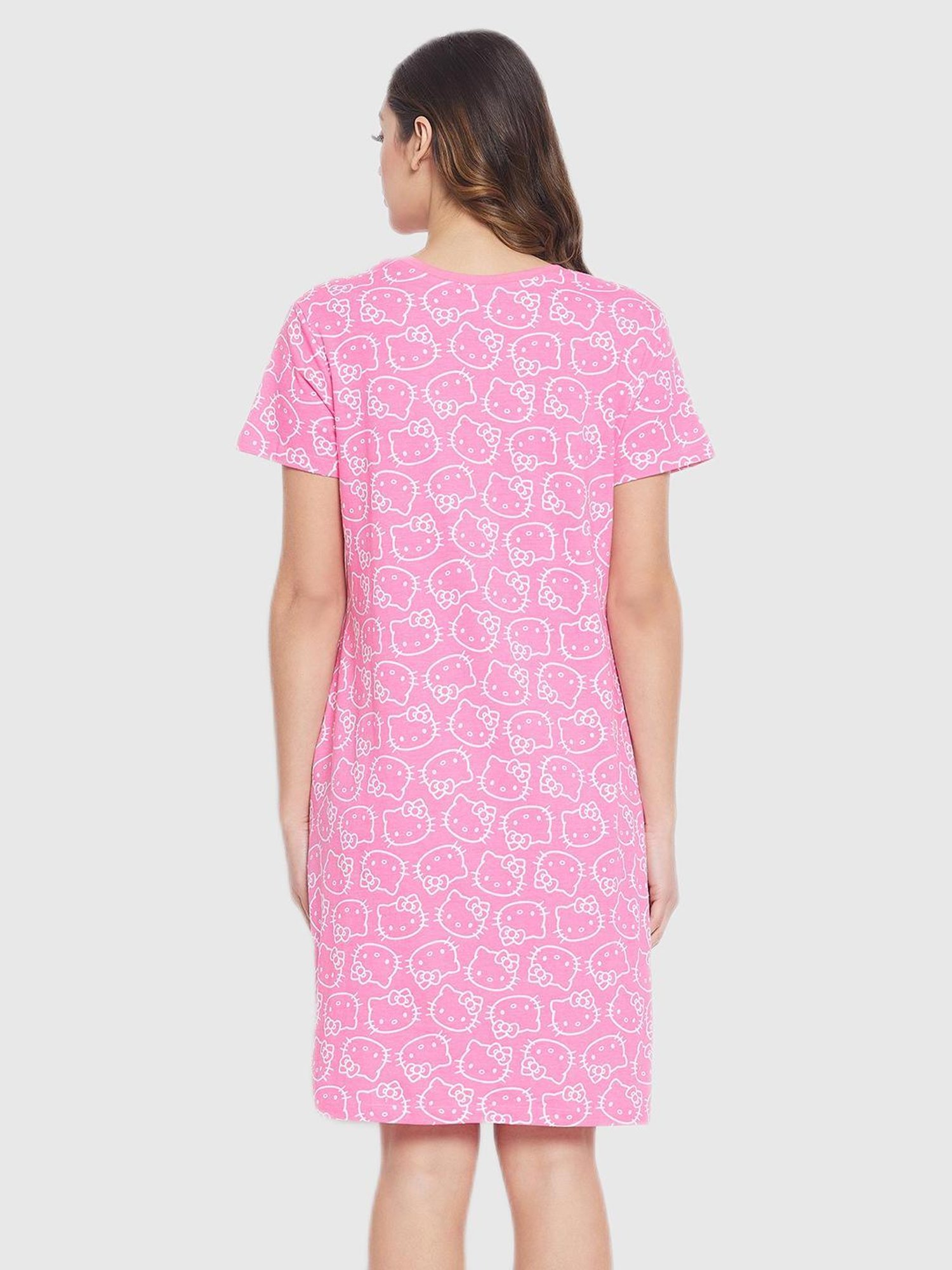 Clovia Pink Graphic Print Night Dress