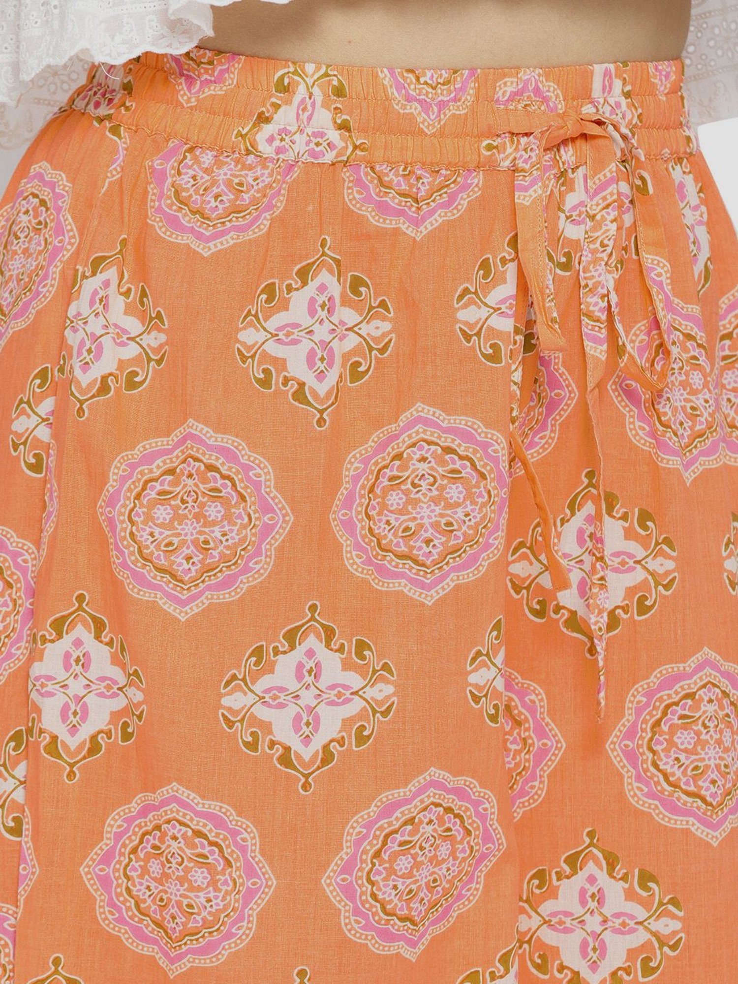 Sringam Orange Cotton Printed Palazzos