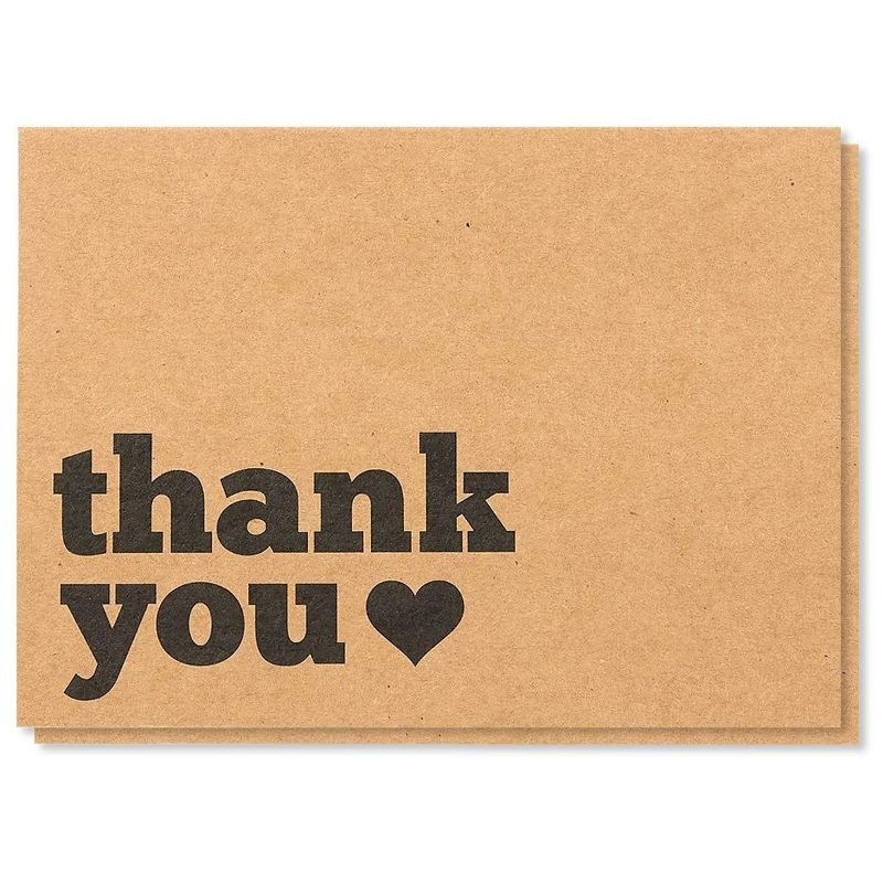 120-Count Thank You Cards with Envelopes, Brown Kraft Paper, Bulk Value Pack, Ideal for Any Occasions, Business, Wedding, 3.5" x 5"