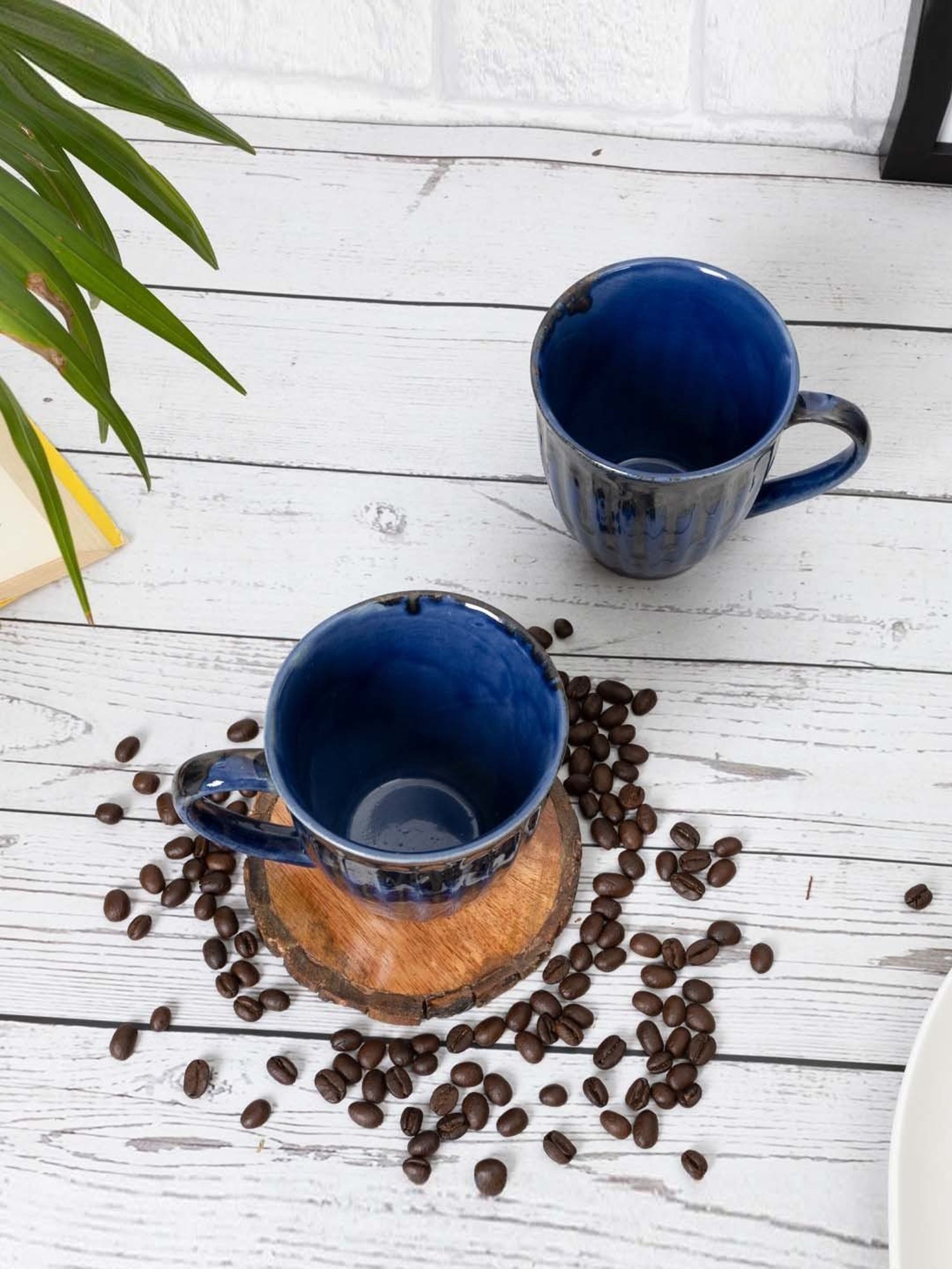 Homesake 'Altered Glaze Latte Melon' Navy Ceramic Mug (0.26 L) - Set of 2