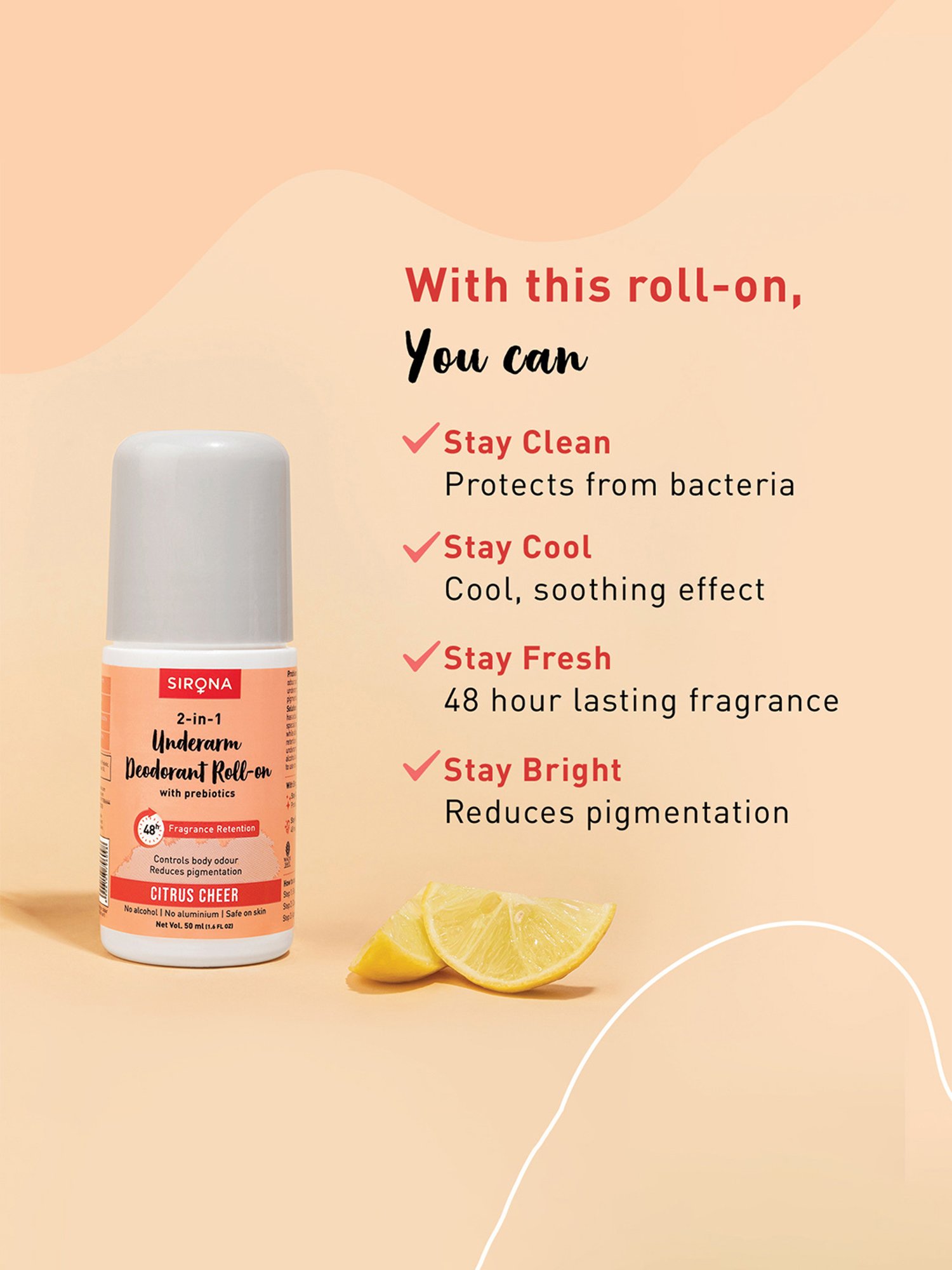Sirona 2-in-1 Underarm Deodorant Roll On - 50 ml