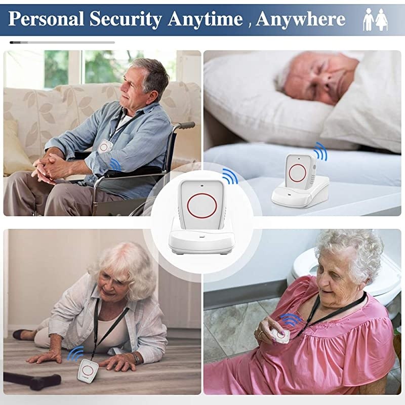 Wireless Two-Way Conversation Caregiver Pager Call Button for Elderly Senior Patient Personal Alert Alarm Nurse Call Button for Home Safety Alert System(White)