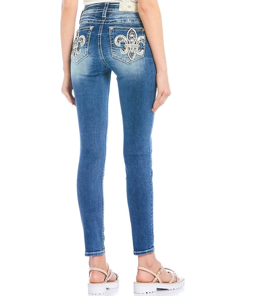 Miss Me Hailey Fleur De Lis Embellished Pocket Skinny Jeans
