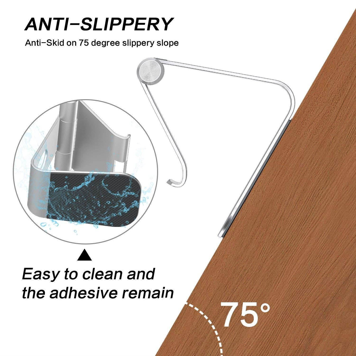 OMOTON Tablet Stand, Adjustable Multi-Angle Aluminum iPad Stand, with Stable Sticky Base and Convenient Charging Port, Fits All Smart Phones, E-Readers and Tablets (Up to 12.9 inch), Silver