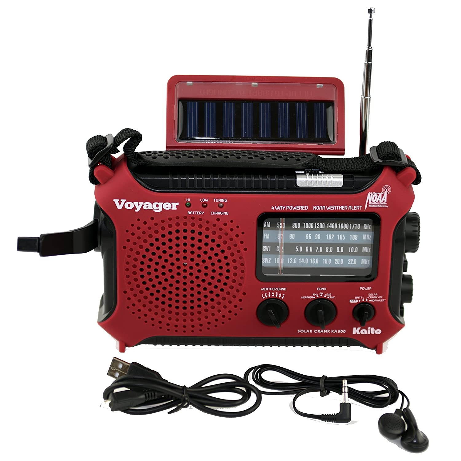 Kaito KA500RED 5-Way Powered Emergency AM/FM/SW Weather Alert Radio, Red